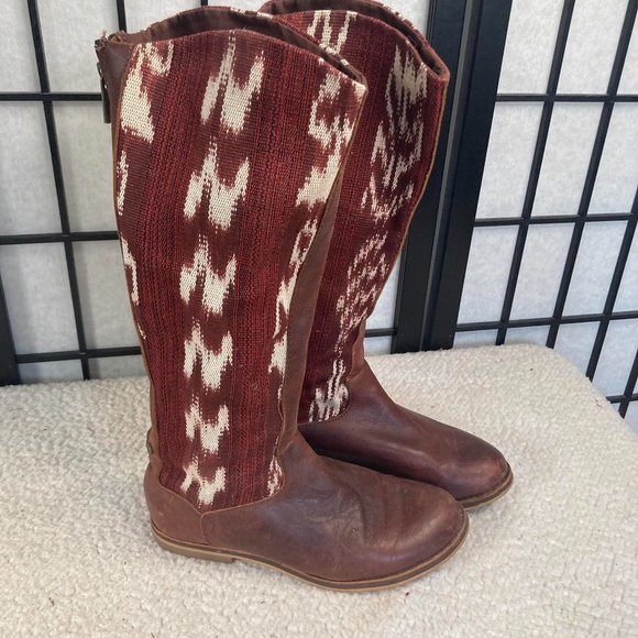 Reef Leather Fabric Knee High Boots Brown 6 - Picture 1 of 10